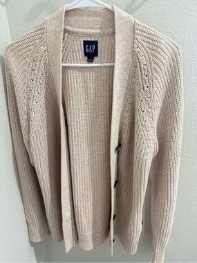 GAP Cream Open-Front Knit Cardigan with Button Detail